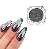 Nagelspiegelpulver, silberne glitzernde Chrom-Pigmente, Nagelkunst-Pailletten, Mode-Puder, Spiegel-Effekt, Nagelglitzer-Pigment für UV-Gel, Nagelkunst, DIY-Design (0,5 g, schwarz)