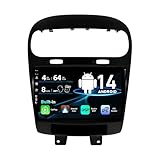 SXAUTO Android 14 Autoradio für FIAT Freemont Dodge Journey Leap (2012-2020) - Wireless CarPlay/Android Auto - Kamera + MIC - 4G+64G - DAB 360-CAM Lenkradsteuerung WiFi Bluetooth - 2 Din IPS 9 Zoll