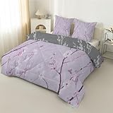 LSSLK Bettdecke 200x200cm, Wende Lila PflaumenblüTe Steppdecke Ganzjahresdecke, Botanischer Zweig Bettdecken 4 Jahreszeiten, Weiche Bettdecke ohne Bezug Waschbar mit 2 Kissenbezüge