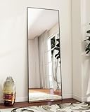 Koonmi 144 × 45 cm minimalistische Rahmen Standspiegel, Solider Ganzkörperspiegel frei stehend, leicht Spiegel in voller Länge Aufhängen an der Wand horizontal oder vertikal für Schlafzimmer, Schwarz