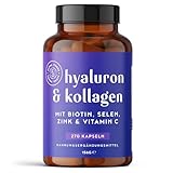 Hyaluron & Kollagen Komplex - 270 hochdosierte Kapseln - Angereichert mit Biotin, Selen, Zink, Vitamin C und Bambusextrakt - Hyaluronsäure & Collagen Complex für Haut, Haare, Nägel - Alpha Foods