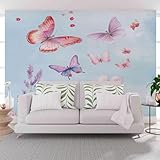 Fantasietier Schmetterling 3D Tapete Wandpaneele 200 x 140 cm, Blau Fototapete Wohnzimmer Schlafzimmer, Kinderzimmer Tapete Wandtapete Motivtapeten