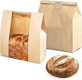 Große Papier-Brotbeutel für hausgemachte Sauerteigbrote, Brotbeutel mit Fenster für hausgemachtes Brot, Geschenk, Sauerteigbrot, Verpackung mit Etiketten-Siegelaufklebern (34,8 x 20,8 x 8,9 cm) (30