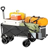 GWFBLID Bollerwagen 175/225 kg Faltbarer Transportwagen mit Geländerädern Outdoor-Allzweckwagen mit verstellbarem Griff Campingwagen für Strand Lebensmittelgeschäft Garten Schwarz
