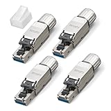 LEENUE lan stecker cat 8 werkzeuglos, 50u Vergoldet RJ45 Stecker Werkzeuglos POE für Cat8 Cat7 Verlegekabel, Geschirmt netzwerkstecker cat8 werkzeuglos 40 Gbit/s 2000 MHz, Wiederverwendbar, 4 Stück