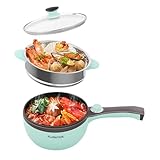 Audecook Kochtopf Elektrisch Mini Hot Pot, Topf Antihaft-Bratpfanne Elektropfanne mit Glasdeckel, Multifunktionaler Hot Pot, geeignet für Zuhause, Reisen und Camping - Grün