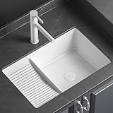 Unterbau-Badgefäß-Waschbecken mit Waschbrett, Keramik-Waschtisch für Badezimmer-Waschtisch, inklusive Wasserhahn, Eckventil und Abfluss – 53,5 x 36 cm