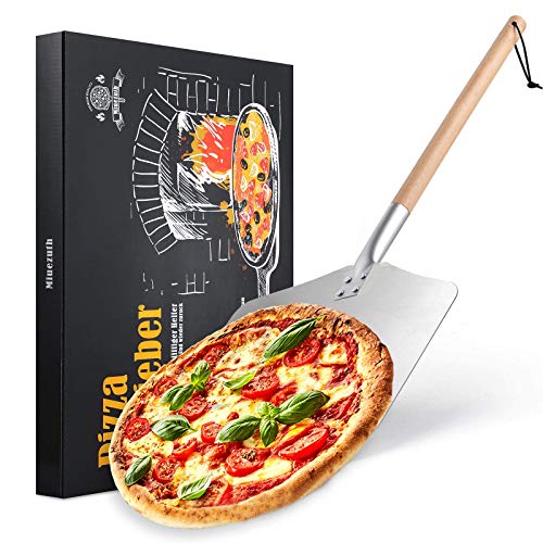 Professionellen Aluminium Pizzaschaufel - Alu Pizzaschieber mit großer Fläche (30,5cm x 33,5cm), Pizza Schieben with Dismountable langen Holzgriff - 83cm