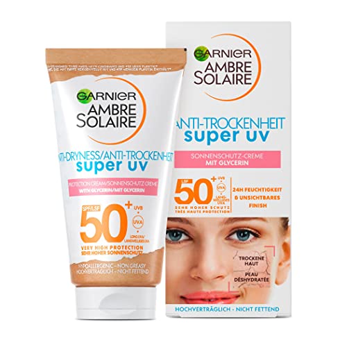 Garnier Sensitiv Expert + Sonnencreme für das Gesicht, Wasserfester Sonnenschutz mit LSF 50, Für empfindliche und helle Haut, Ambre Solaire, 50 ml