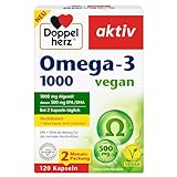 Doppelherz Omega-3 1000 vegan - Hochdosierte Omega-3-Fettsäuren EPA und DHA aus pflanzlichem Algenöl – 2er Pack (2 x 120 kleine, leicht schluckbare Kapseln)