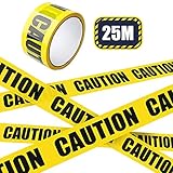 25M Warnband, Markierungsband Gelb Klebeband Absperrband Abstand Halten Aufkleber Fußboden Sicherheitsband, 1 Rolle Warnklebeband Boden Caution Tape für Hochzeit Halloween/Arbeitsplatz Gefahrenzone