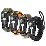 ceuao 4er-Set Survival Armband, 5 in 1 Outdoor Survival Kit für Herren Damen, Paracord Armband Überlebensarmband, Pfeife, Feuerstein, Kompass, zum Outdoor-Aktivitäten