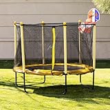 Chipolino Kindertrampolin Sporty 140 cm Basketballkorb Leiter Federabdeckung, Farbe:gelb