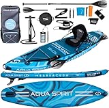 Aqua Spirit SUP Board Aufblasbares Standup Stand Up Paddle Board/Paddel Kajak | 320x81x15cm | Satz mit Paddel, Sitz, Rucksack, Pumpe und weiterem Zubehör | Erwachsene Anfänger/Experten (Blau)