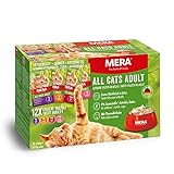 MERA Cats Adult Nassfutter Multibox, für ausgewachsene Katzen, getreidefrei und nachhaltig, Katzenfutter mit hohem Fleischanteil aus Huhn, Rind, Ente und Lachs, 12 x 85 g
