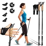 Attrac Wanderstöcke Nordic Walking Trekkingstöcke Classic Aluminium Stöcke mit Anti-Shock Dämpfung I Teleskop verstellbar & super leicht 69-136cm inkl. Workout und App I Wählbar mit Tragetasche