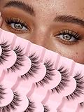 Wimpern Cat Eye Lashes 15mm Künstliche Wimpern Fake Lashes Natürliche Wimpern Thin Band Falsche Wimpern 3D Volume Wimpern Extensions C Curl Wispy Wimpern Siligli Lashes, 7 Paar