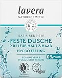 lavera Feste Dusche 2 in 1 basis sensitiv Hydro Feeling - mit Bio-Aloe Vera und pflanzlichem Keratin - reinigt ohne auszutrocknen - 3x ergiebiger als flüssiges Duschgel - Naturkosmetik - 1 Stk / 50g