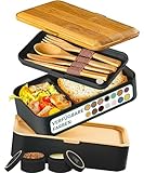 Umami Brotdose mit Fächern und 4 Bestecke, Alles-in-Einem Lunchbox Erwachsene für Männer/Frauen, Soßentöpfe, Auslaufsicher Bento Box Brotbox