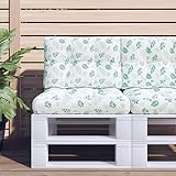 QJBSAVVA Palettenkissen 2-TLG. Blattmuster Outdoor Sitzkissen und Rückenkissen aus wasserfestem Polyester 60x60x12 cm + 60x40x12 cm Weiche Hohlfaser-Füllung für Gartenmöbel Sofa und Balkon