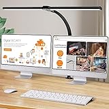 Doppelkopf Schreibtischlampe LED dimmbar,24W 80CM, klemmbar Homeoffice,Tageslichtlampe Schreibtisch Lampe, Schwanenhals Büro Tischlampe schwarz, Augenschutz Monitor, 5 Farbmodi