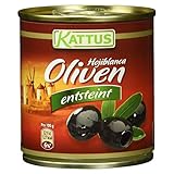 Kattus - Schwarze Hojiblanca Oliven ohne Stein | Ideal zu Pizza, Pasta oder Salaten | 85 g in der Dose