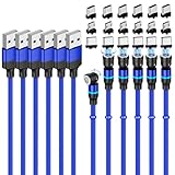 Magnetisches Ladekabel (6 Pack 0.5m+1m+1m+2m+2m+3m) 540° Drehung USB C kabel 3A Schnelles Aufladen Datensynchronisation 3 in 1 Ladekabel Magnetisch Kabel mit LED für Micro USB/Type C Smartphones Blau