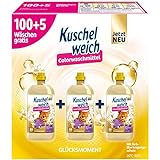 Kuschelweich Colorwaschmittel Glücksmoment (XXL: 105 WL) – Waschmittel flüssig für 100+5 Wäschen – Flüssigwaschmittel Großpackung (3 Flaschen) mit Farbschutz für bunte Wäsche
