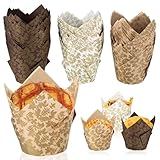 150x Tulpe Muffinförmchen Muffins Papierförmchen, Muffinform Cupcake Förmchen Cupcake Formen Papier, Muffin Backform Papier Backförmchen für Hochzeit Geburtstag Party (Druckstil)