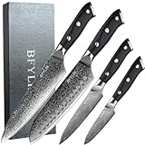 BFYLIN Messer Set, 4 Teiliges Küchenmesser set, Damastmesser Kochmesser, Santoku Messer, Gemüsemesser,Schälmesser Scharfe aus 67 Lagen mit VG10 Kern Damast Küchenmesser