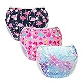 MIXIDON Wiederverwendbare Schwimmwindel verstellbar waschbar Baby-Schwimmhose Einheitsgröße Schwimmwindel Badehose für Kleinkinder von 0 bis 3 Jahren Fischschuppen+Schmetterling+Flamingo
