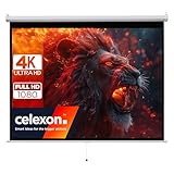 100' Zoll Rollo-Leinwand celexon Basic 4:3 | 200x150 cm weiß | 4K Full HD 3D | ausziehbare Beamer-Leinwand für Büro-Präsentationen oder Ihr Heimkino | Decken- & Wand-Montage | wählbare Größen