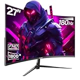 Gawfolk 27 Zoll Gaming Monitor 180Hz, 165Hz Curved PC Bildschirm Full HD 1080P, Rahmenloses 1800R Computerbildschirm mit FreeSync, unterstützt VESA