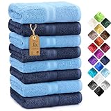 NatureMark 8er Pack Handtücher, 100% Baumwolle, 50 x 100 cm, Handtuch Set Hellblau/Navy