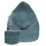 DreamRoots Bean Bag Chair 80x80x120cm - Sitzsack Cord - Bean Bag Sitzsack - Sitzsack mit Lehne und Hocker und Bezug - Sitzkissen Boden - Chill Sack - Bubibag Sitzsack - Sitzsack mit Füllung