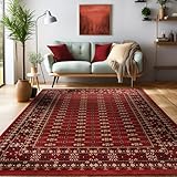 SIMPEX Orientalischer Teppich Wohnzimmer, Schlafzimmer, Esszimmer, Läufer, Flur Boho Teppich Kurzflor Weich 12 mm Carpet Orient, Rot, 120 x 170 cm