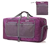 Bekahizar 60L Leichter Faltbare Reisetasche Groß Weekender Übernachtung Taschen Verpackbar Reise-Gepäck Sporttasche Travel Duffel Handgepäck Mit Schuhfach für Sport Reisen Gym Urlaub (lila)