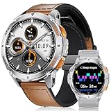 LIGE Integriertes GPS Smartwatch Herren, 1,43 Zoll AMOLED Smart Watch mit LED Taschenlampe for Android & iOS, 5ATM Wasserdicht, 300+ Zifferblätter, Kompass/Höhenmesser, 170+ Sportmodi, Silber-Braun
