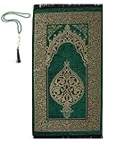 Prien Gebetsteppich Muslim mit Tesbih | Seccade mit Gebetskette | Gebetsmatte Islam für Frauen | Islamische Teppich Geschenke Set für Männer | Prayer Mat Geschenk Gebet Ramadan Namazlik (Grün)