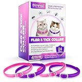 Zecken-Flohband Katze, Zeckenhalsband für Katze Flohhalsband für Katzen 4Pcs, 24 Monate lang wirksamer Schutz, verstellbar, wasserdicht(Rosa&Lila)