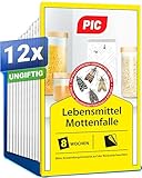 PIC Lebensmittelmotten Falle - 12 Lebensmittelmottenfallen - Mottenfalle mit Pheromon für ideale Wirkung - Mottenfalle Lebensmittel - Effektive Klebefallen zur Befallsermittlung von Lebensmittelmotten
