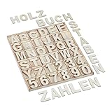 Relaxdays Holzbuchstaben & Holzzahlen, 144-tlg. Set, Großbuchstaben A-Z, Zahlen 0-9, 5 cm, Holzdeko zum Basteln, Natur