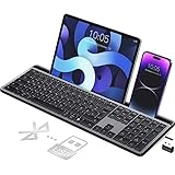 Tastatur Kabellose, Bluetooth Tastatur, Deutsches QWERTZ Layout, Standardgröße, Telefon- und Tablet-Halterung, Nummernblock, Scherenmechanik, flüsterleiser Tastenanschlag, für Laptop, PC, MacOS, iPad
