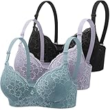 Rückenfreier Push-Up-BH, sexy, weich, Bügel, aus Spitze, Push-Up, große Größe, verstellbar, klassisch, bequem, BH, Anti-Durchhängen, volle Abdeckung, Bustier, für Damen, 3-teilig, 01 # Blau, 36