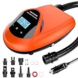 BURNNOVE SUP Pumpe Elektrisch 20PSI Hochdruck Elektrische Luftpumpe 12V DC intelligente Zweistufige Pumpe zum Aufblasen und Entleeren mit LCD-Bildschirm 7 Düsen für Paddelbretter, Zelte, Matratzen