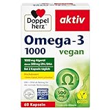 Doppelherz Omega-3 1000 vegan - Hochdosierte Omega-3-Fettsäuren EPA & DHA aus pflanzlichem Algenöl - 60 kleine & vegane Kapseln