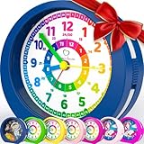 Honey's Heaven Kinderwecker ohne Ticken - für Jungen und Mädchen - Lernwecker Lernuhr Weckuhr Kinderuhr Quarzwecker Snooze Analog Quartz Wecker (dunkelblau)