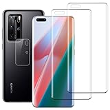 [2+2 Stück] für Folie Huawei P40 Pro Panzerglas Kameraschutz, Verschleißfest Displayfolie für Huawei P40 Pro Panzerfolie, Sensible Berührung Keine Blasen Displayschutz Huawei P40 Pro Schutzfolie