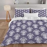 PNHCL Bohemian Bettdecke 155x220 4 Jahreszeiten, Französisch Vintage Bettdecke ohne Bezug, Bequeme und Weiche Ganzjahresdecke, Damast Muster Waschbar Schlafdecke mit 2 Kissenbezüge 80x80 cm A650