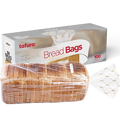 Brotbeutel (100 Stück) Brotbeutel für hausgemachtes Brot, Plastikbrotbeutel mit gedrehten Bändern, 100 transparente Aufbewahrungsbeutel, BPA-frei